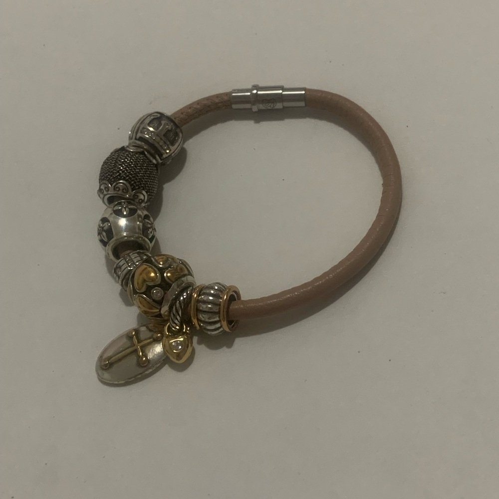 Brighton Tan Leather Bracelet with beads and charm